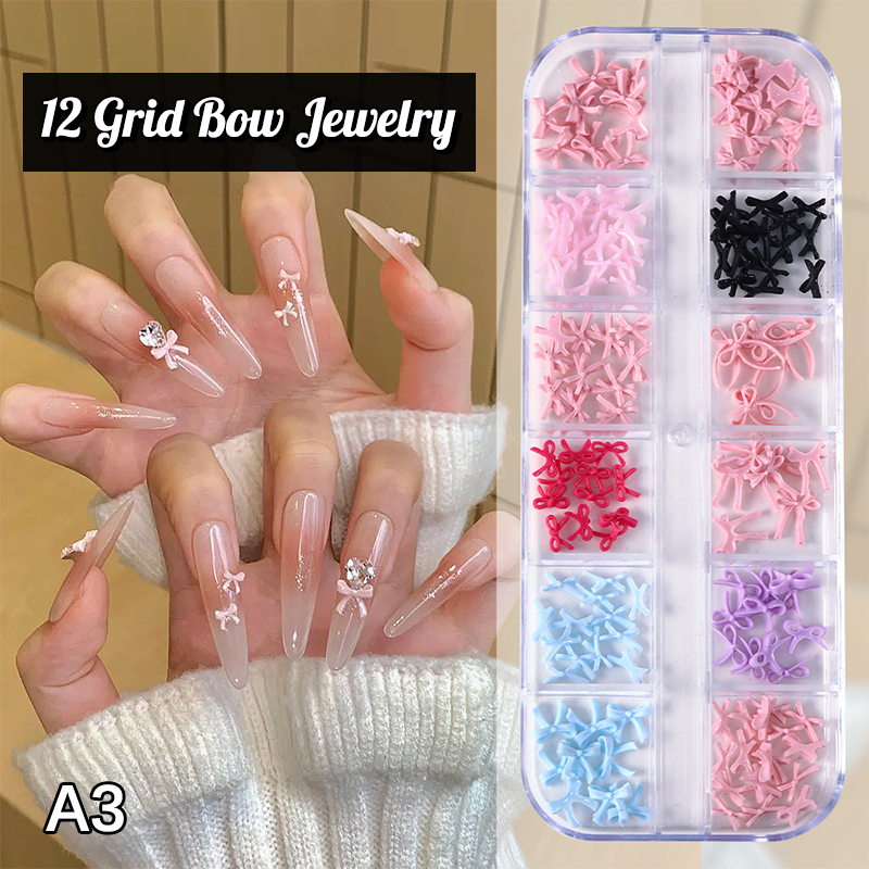 Resin Art Decor - [12Grid] Multiple Color Bowknots Nail Art