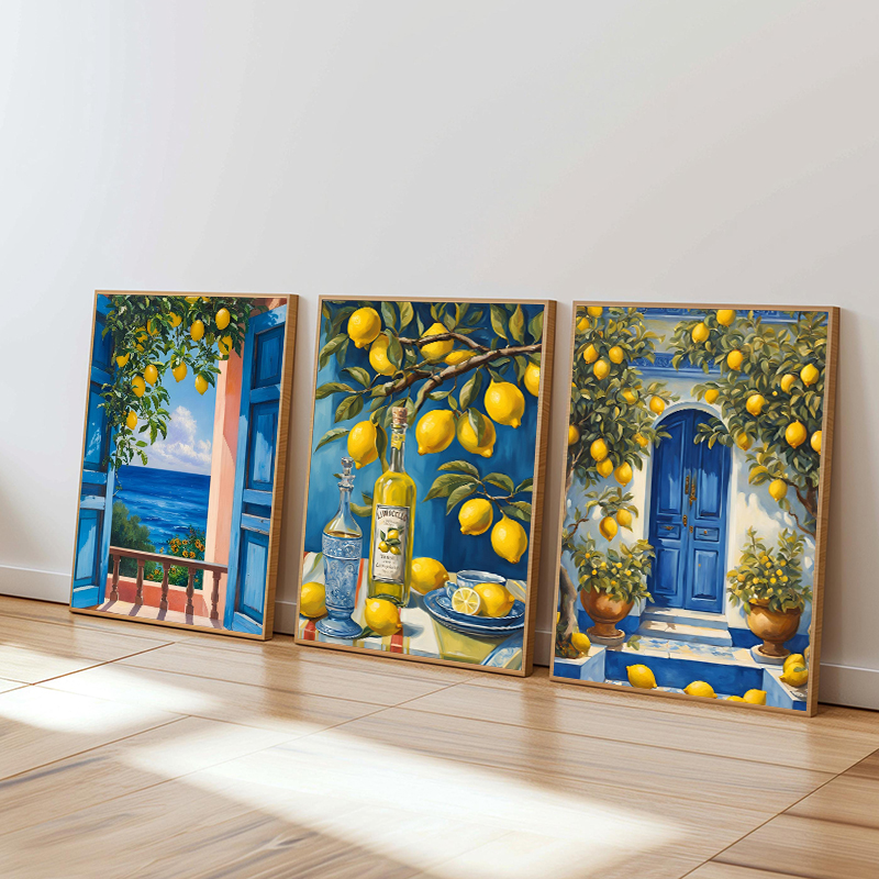 Resin Art On Wall - Mediterranean Italy Lemon Blue Door Coastal