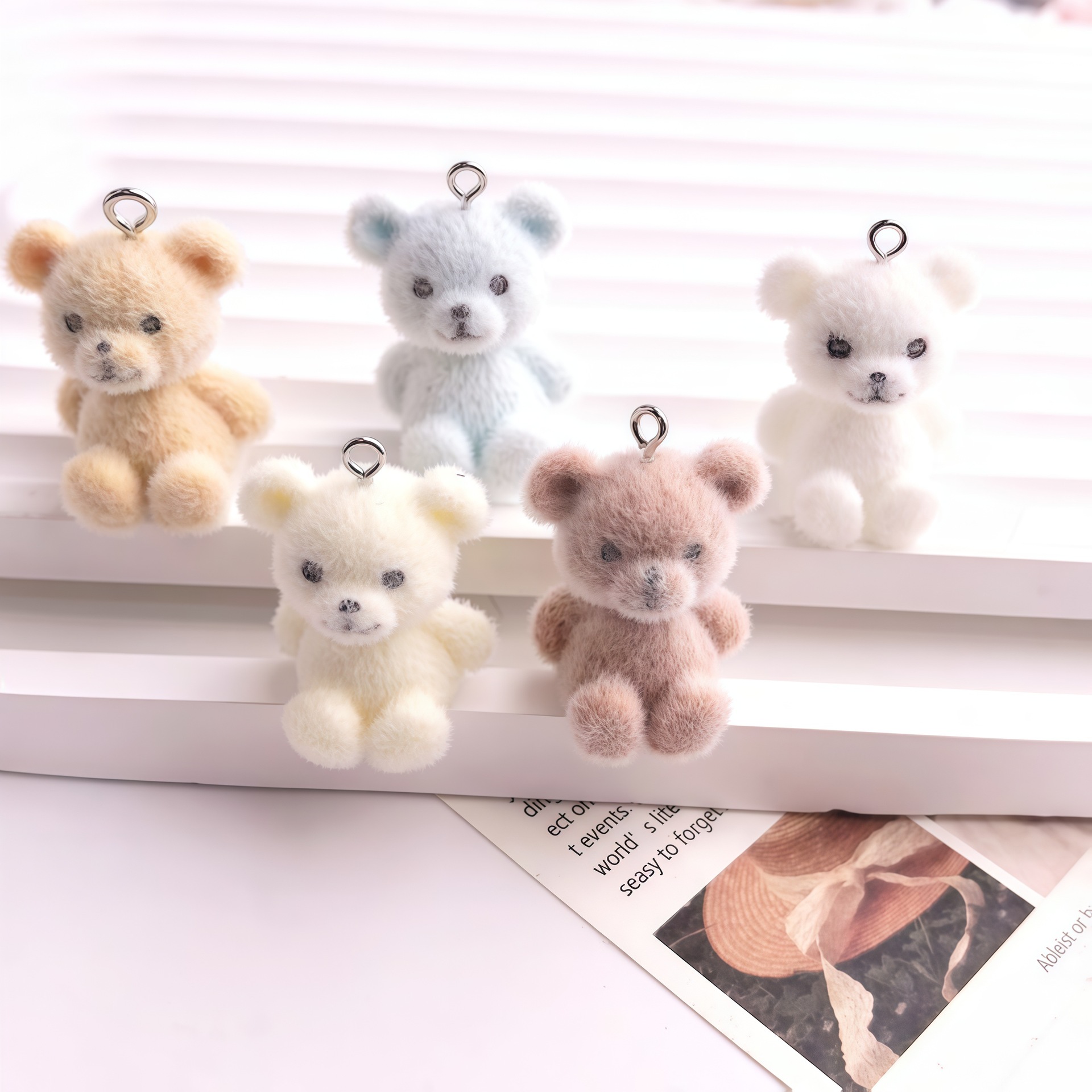 Resin Art Notes - 5pcs 3D Flocked Bear Resin Charms
