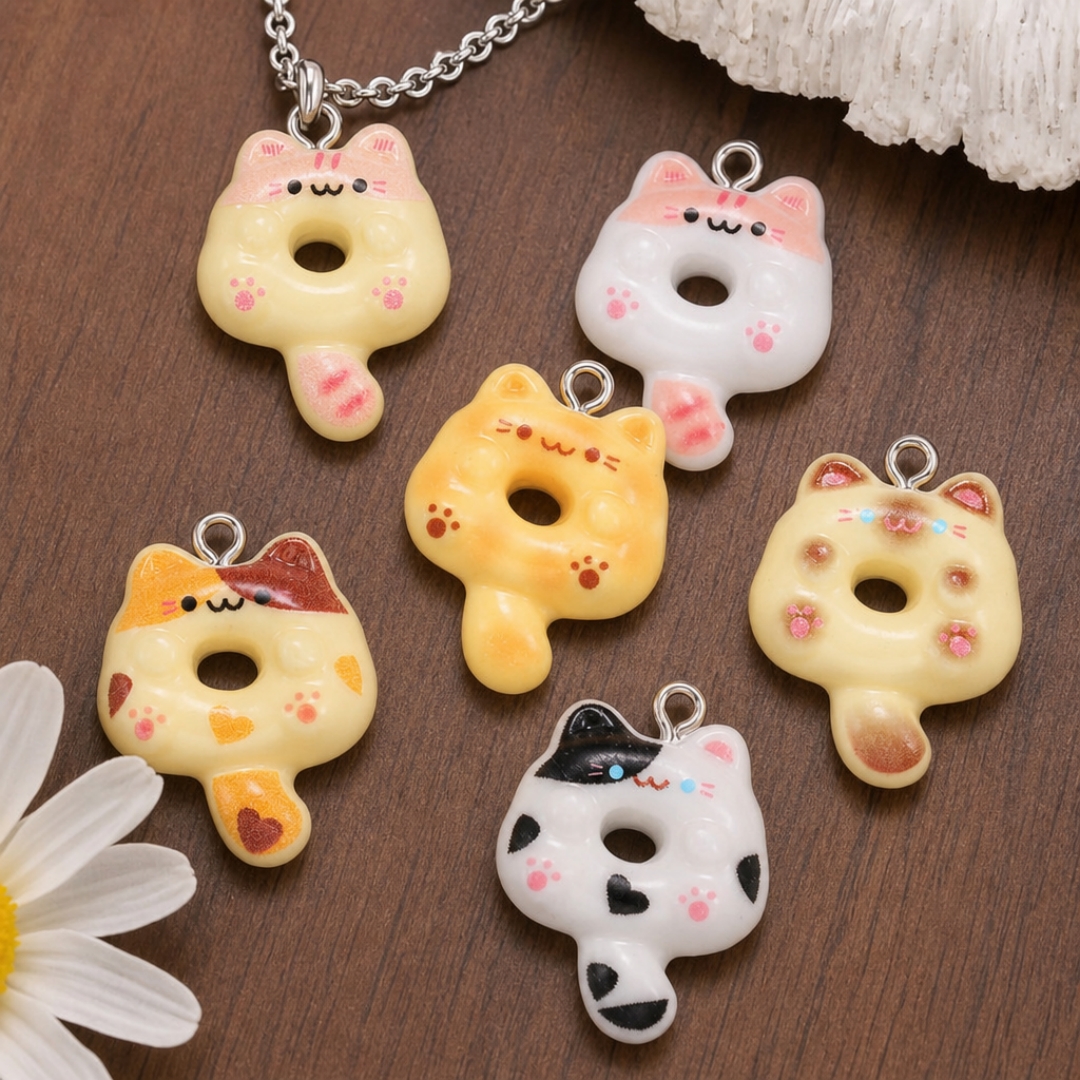 Resin Art Notes - 10Pcs Kawaii Cartoon Cat Resin Charms