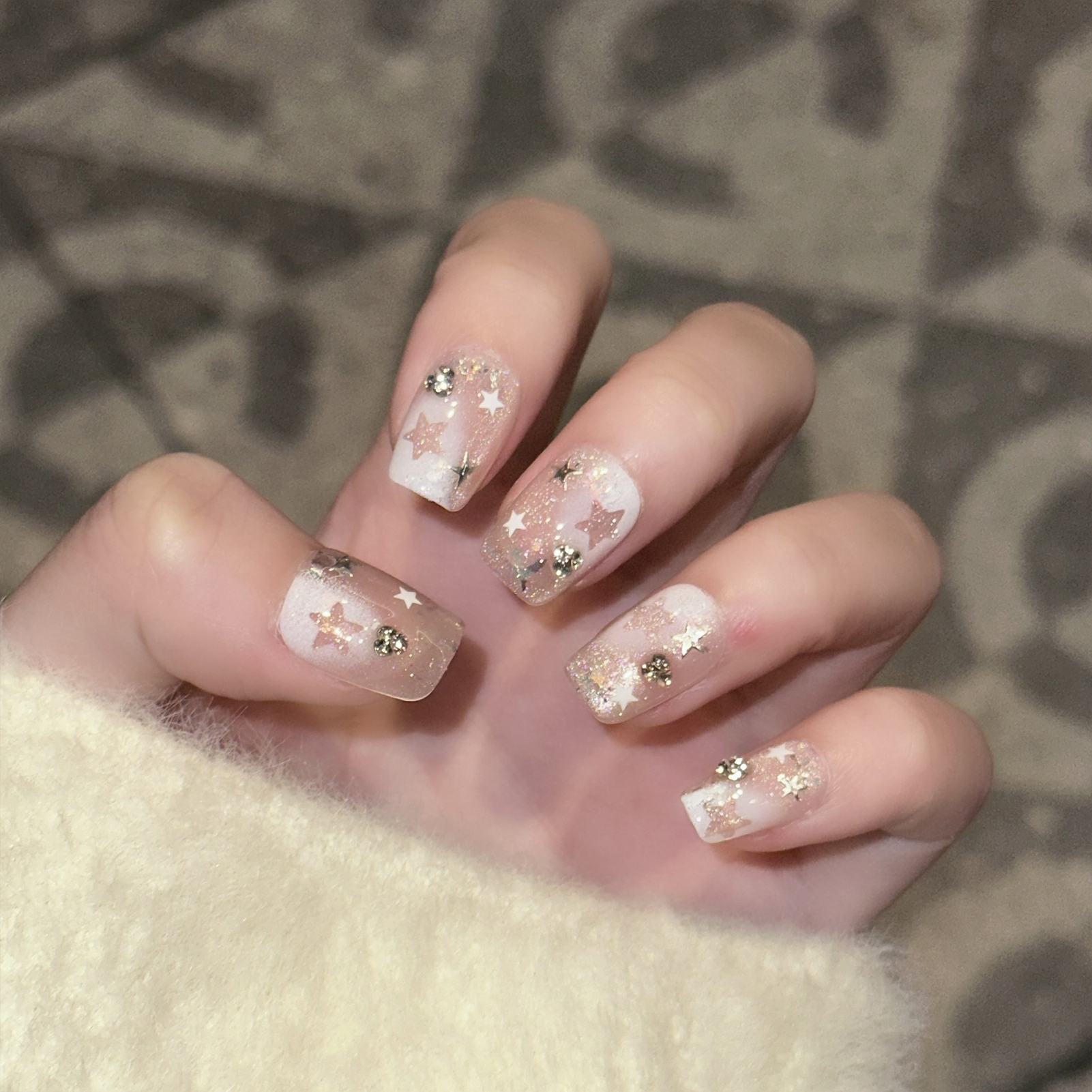 Resin Art Of Flowers - 10PCS Short Square Fake Nails with