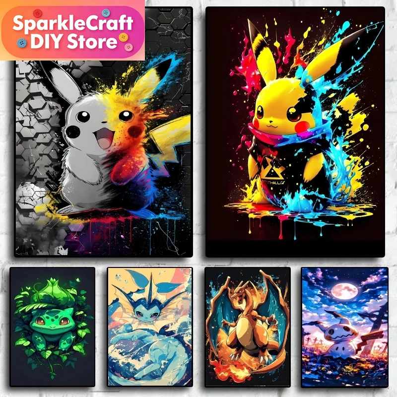Resin Art On Wall - 1pc frameless Pokemon Pikachu 5D Diamond