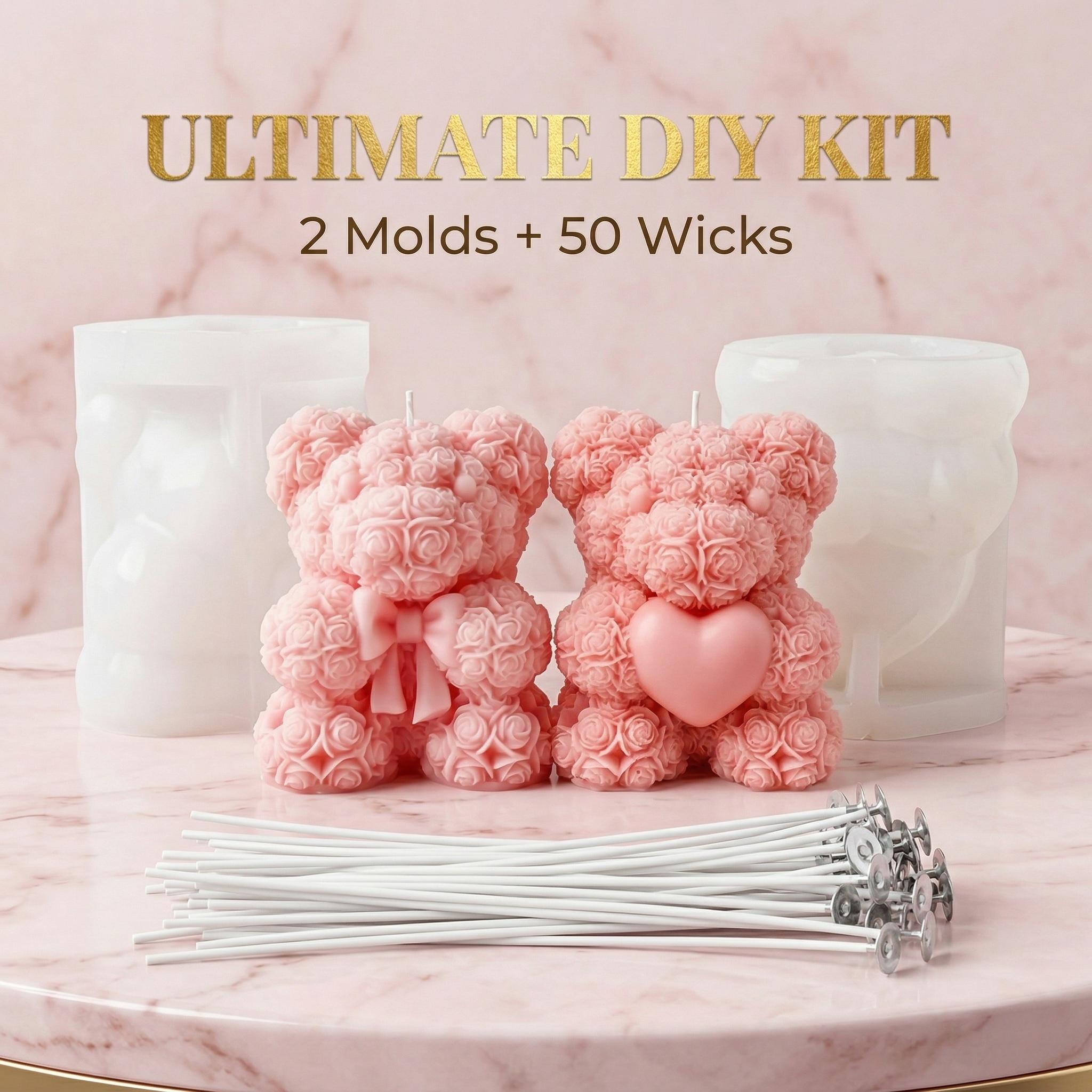 Resin Art For Rose - 1/2pcs 3D Heart Bow Rose Bear