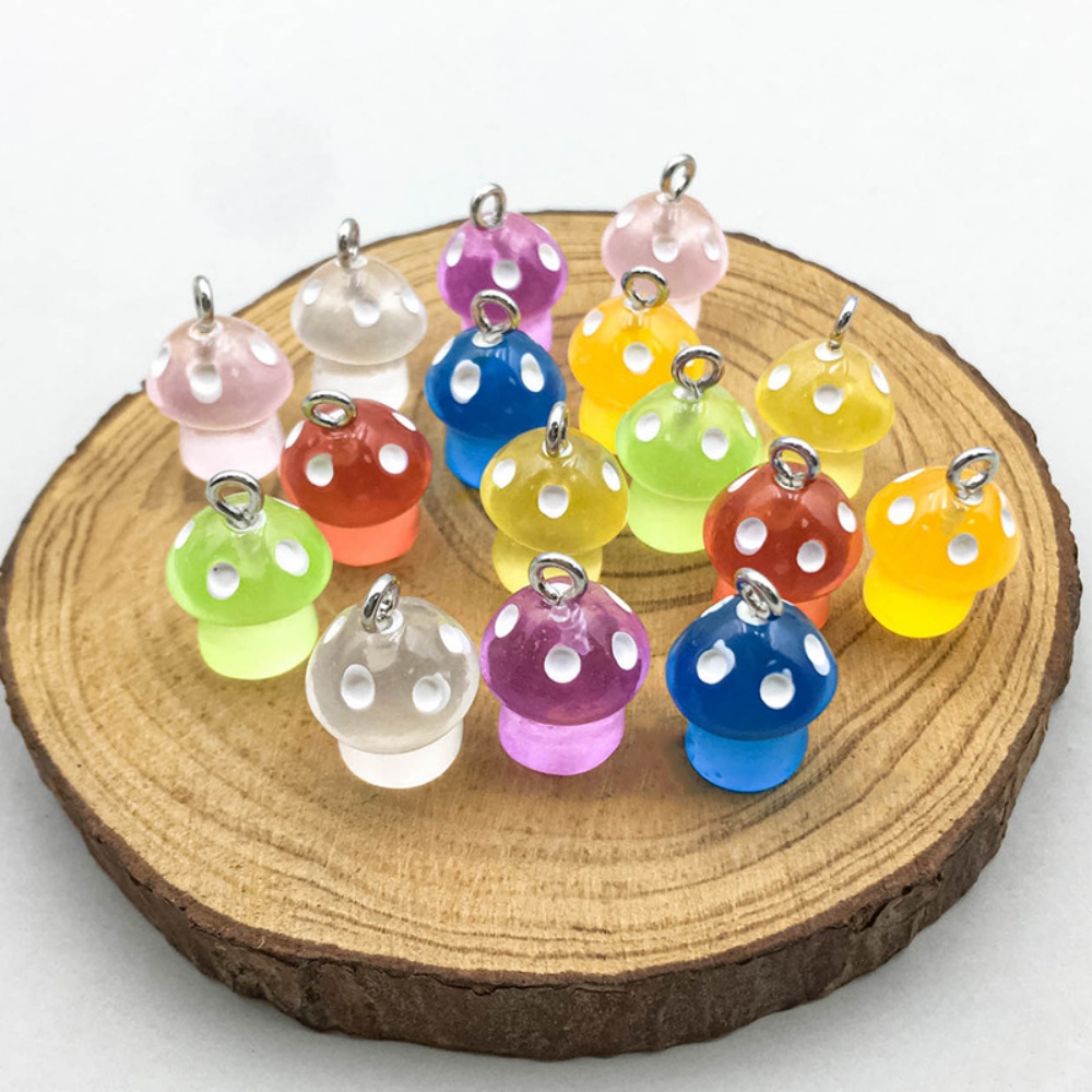 Resin Art Notes - 16pcs Luminous Mushroom Charms Resin Pendants