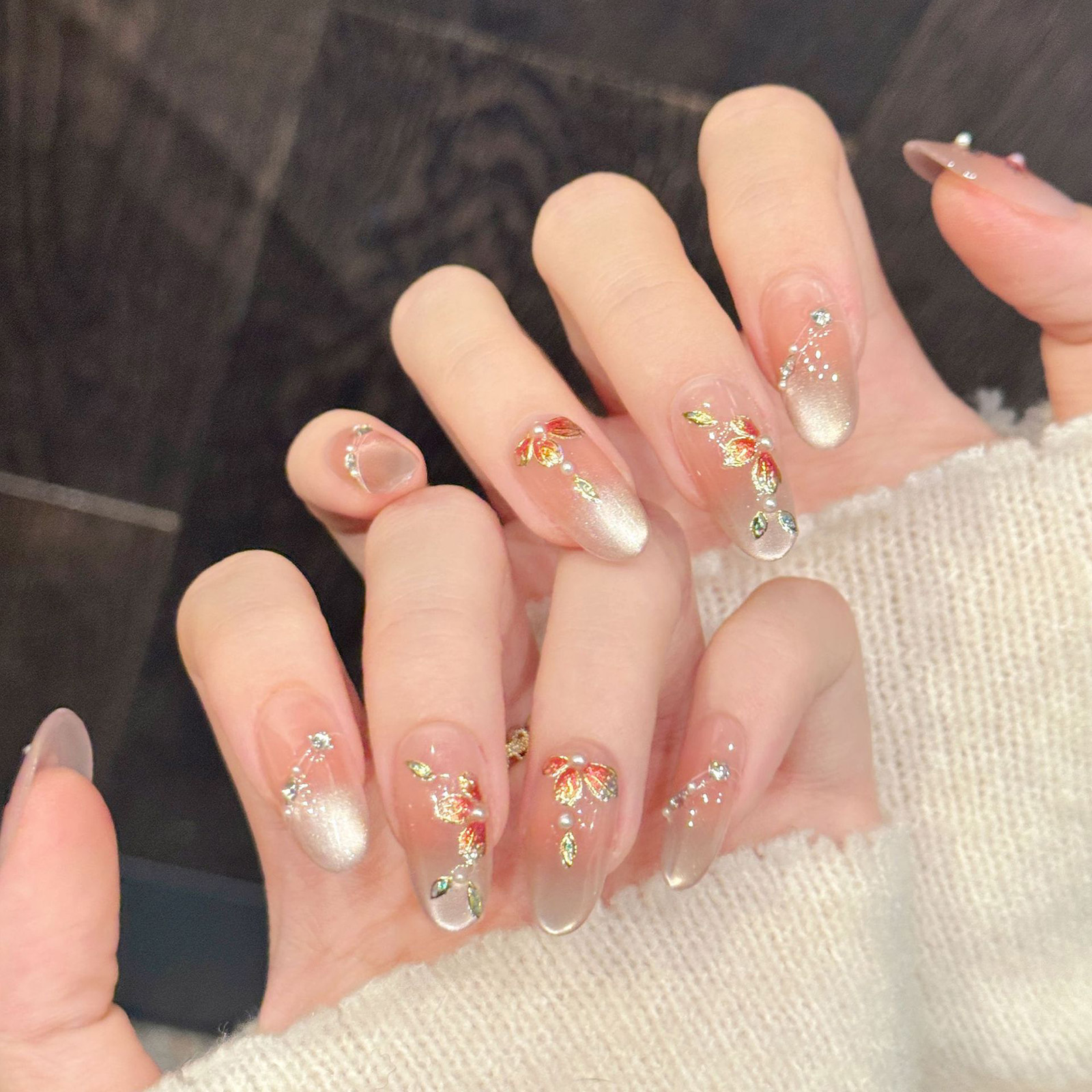 Resin Art Of Flowers - 10pcs Handmade Fake Nails Press On