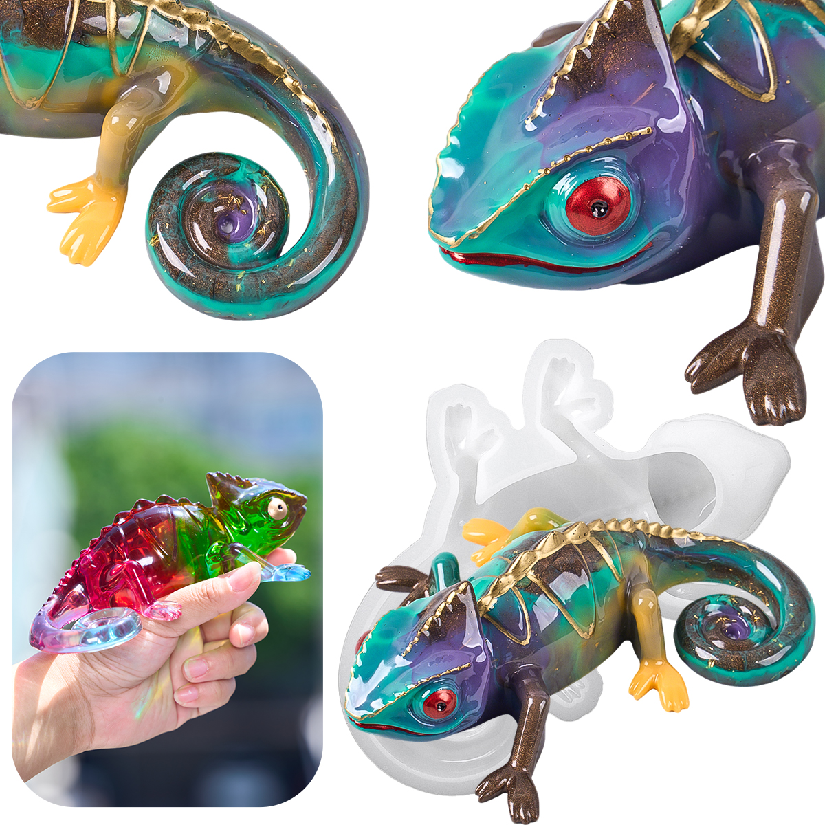 17cm 3D Chameleon Lizard Silic - Resin Art Mould incelemesi ve fiyatı