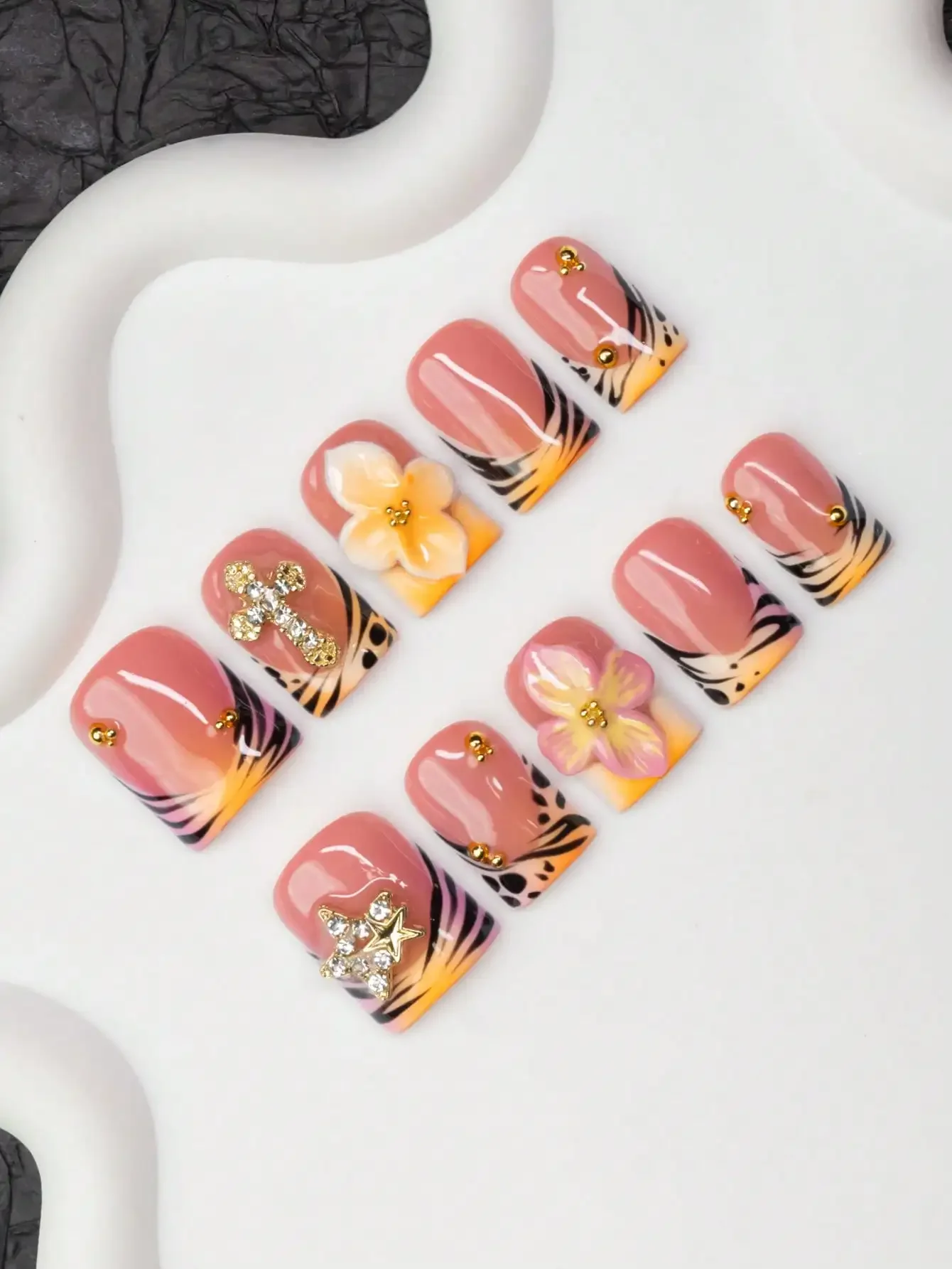 10pcs/Set Handmade Square Nail - Resin Art Of Flowers incelemesi ve fiyatı