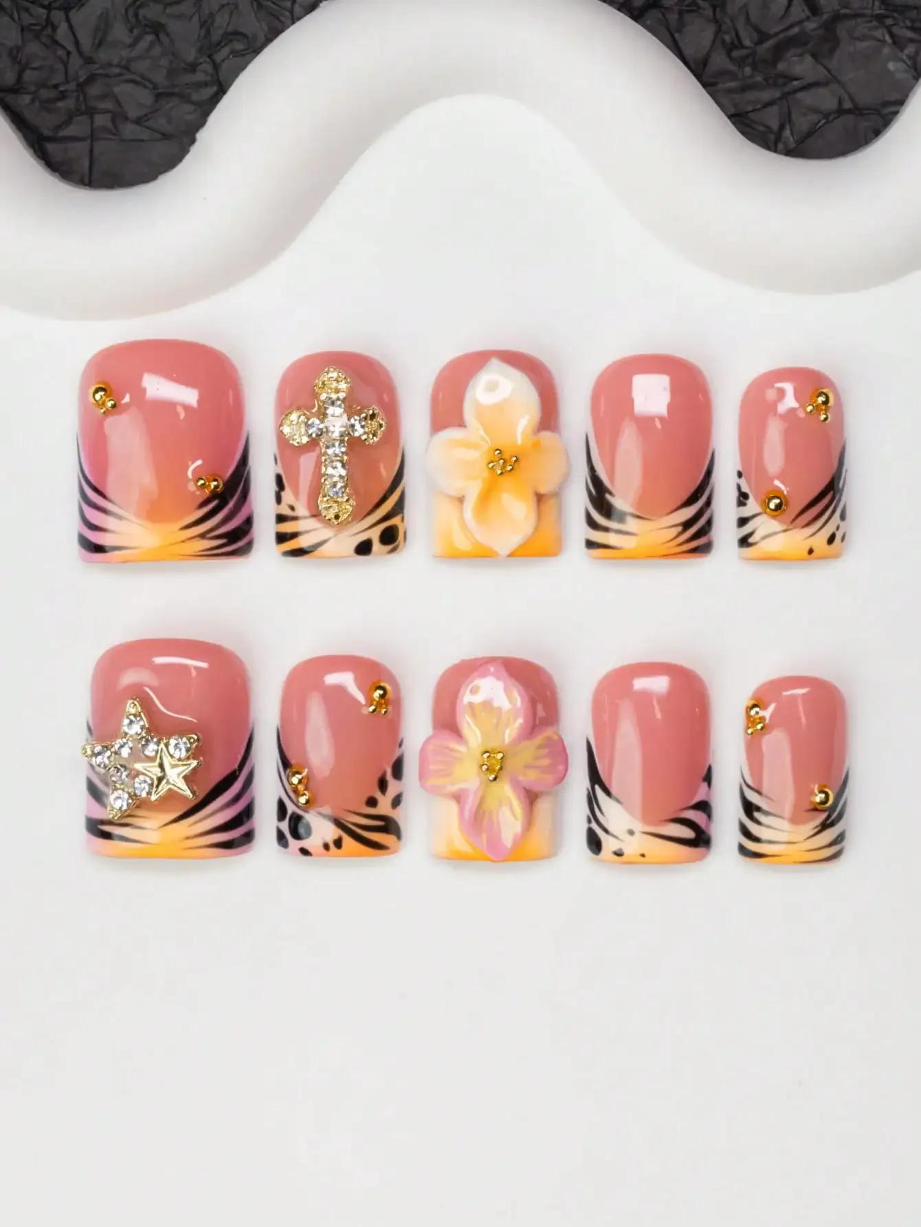 10pcs/Set Handmade Square Nail - Resin Art Of Flowers incelemesi ve fiyatı