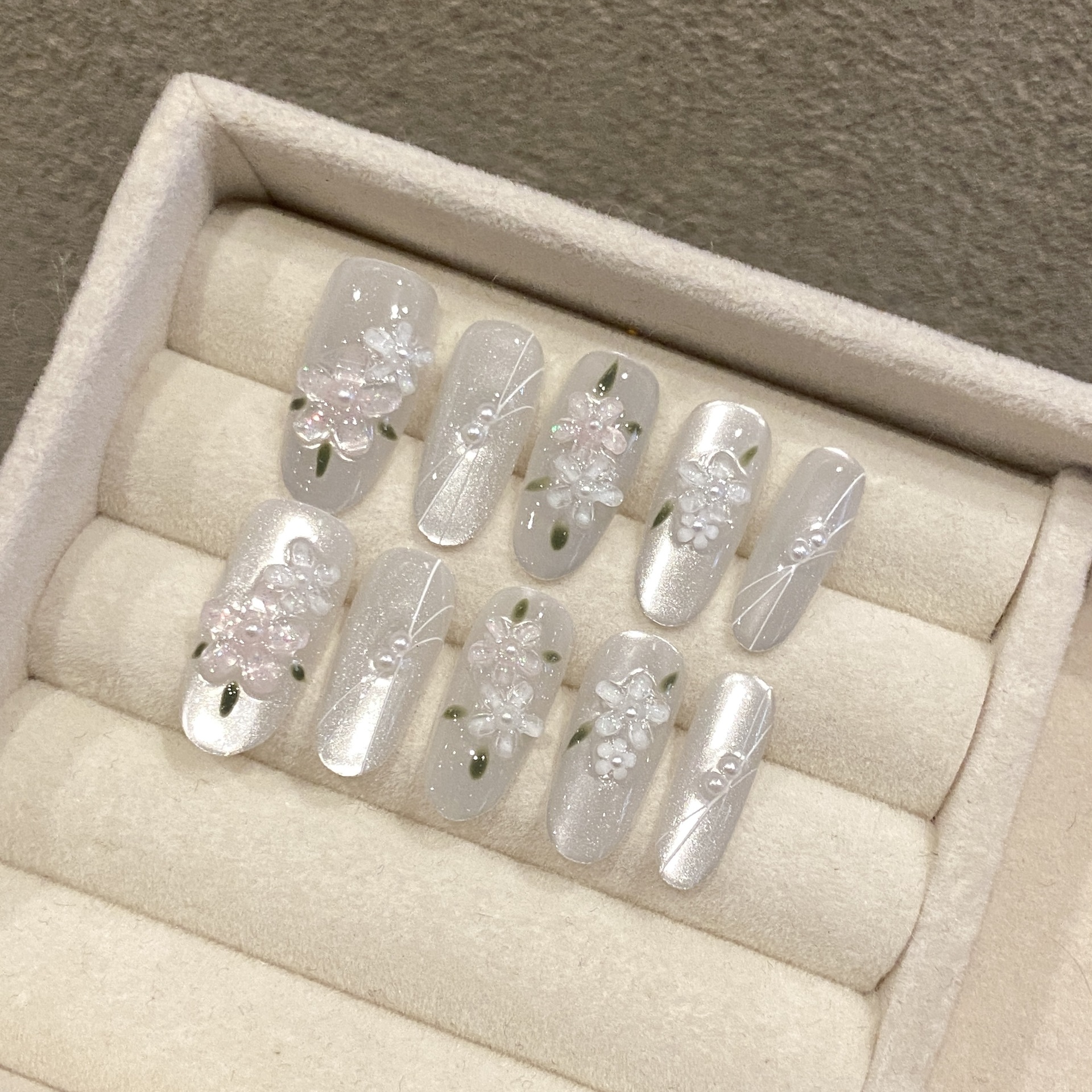 10pcs Glitter Sliver Press On  - Resin Art Of Flowers incelemesi ve fiyatı