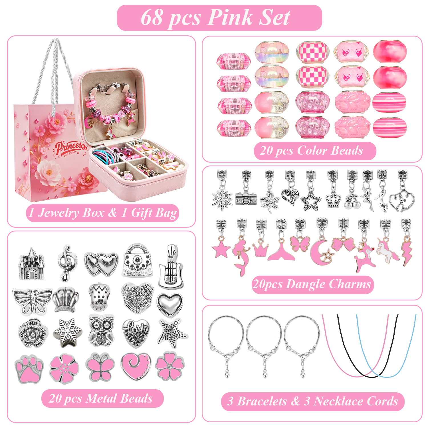 68pcs pink beaded jewelry set, - Resin Art Notes incelemesi ve fiyatı