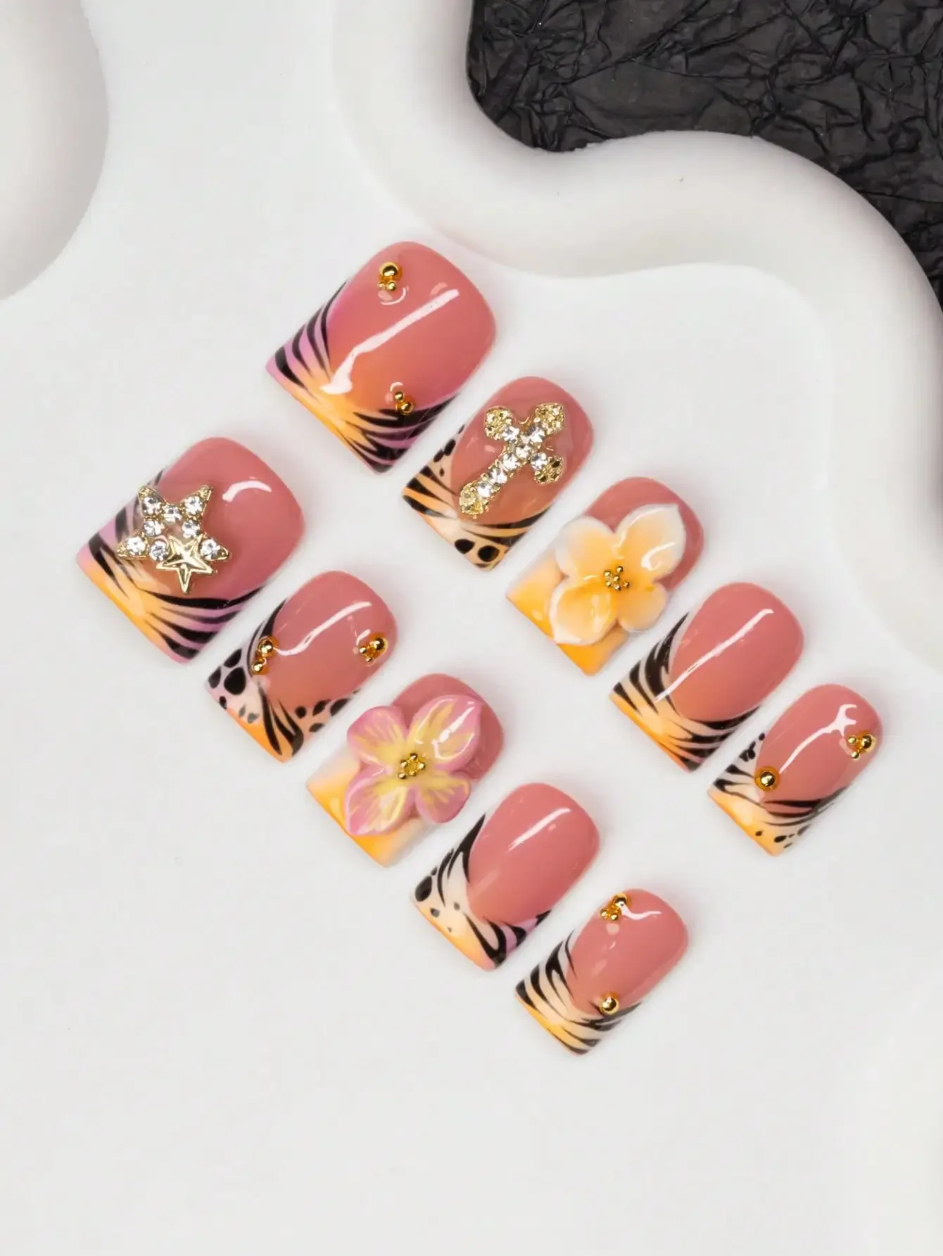10pcs/Set Handmade Square Nail - Resin Art Of Flowers incelemesi ve fiyatı